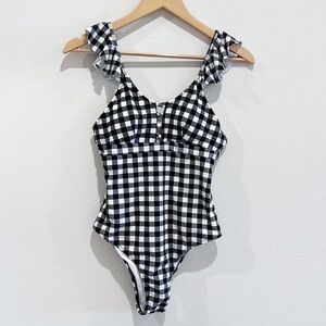 Cupshe Gingham Ruffled Crisscross Plaid One Piece Swimsuit Size S